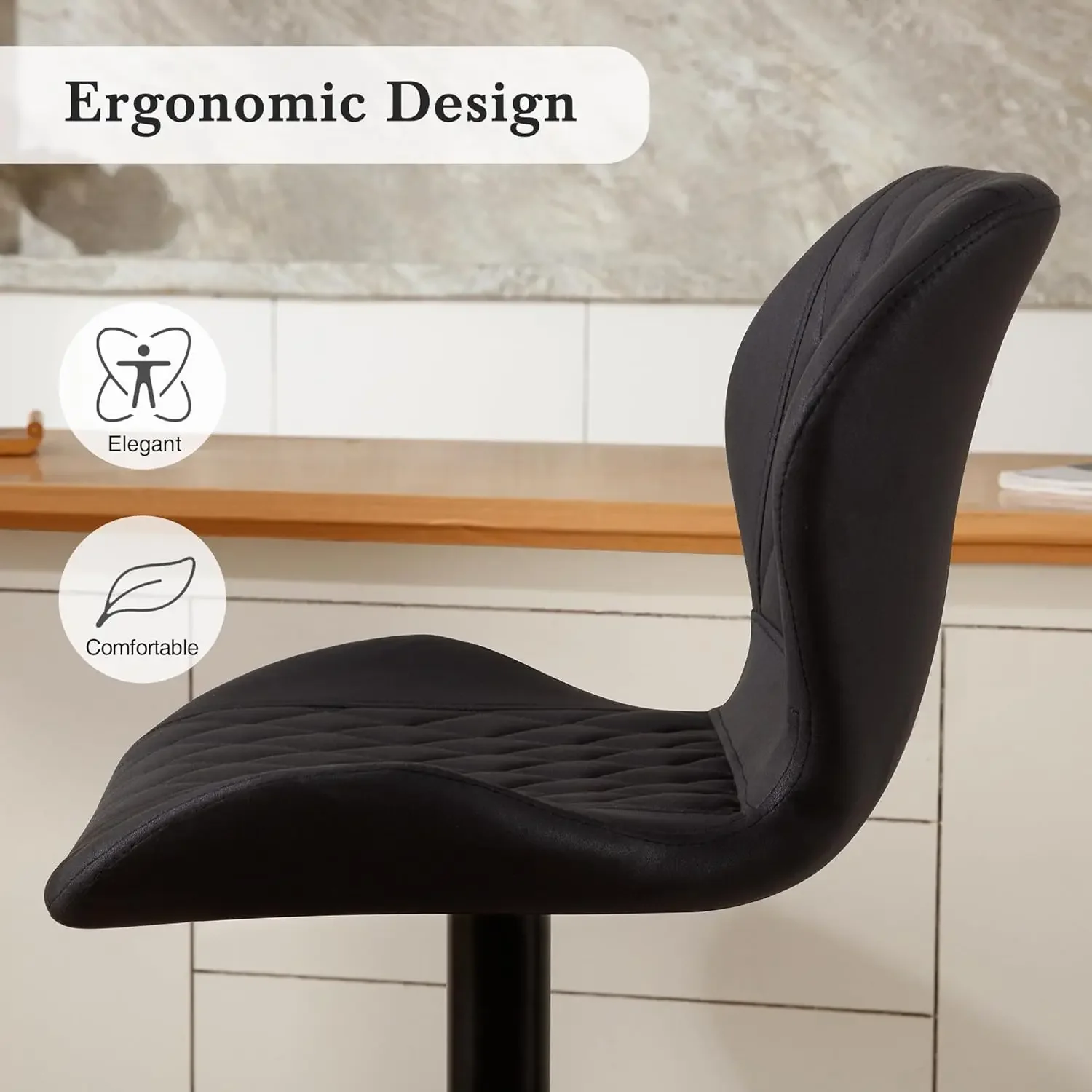 Black Bar Stools Set of 4, Modern Swivel Counter Height Barstools with Back for Kitchen Island Chairs