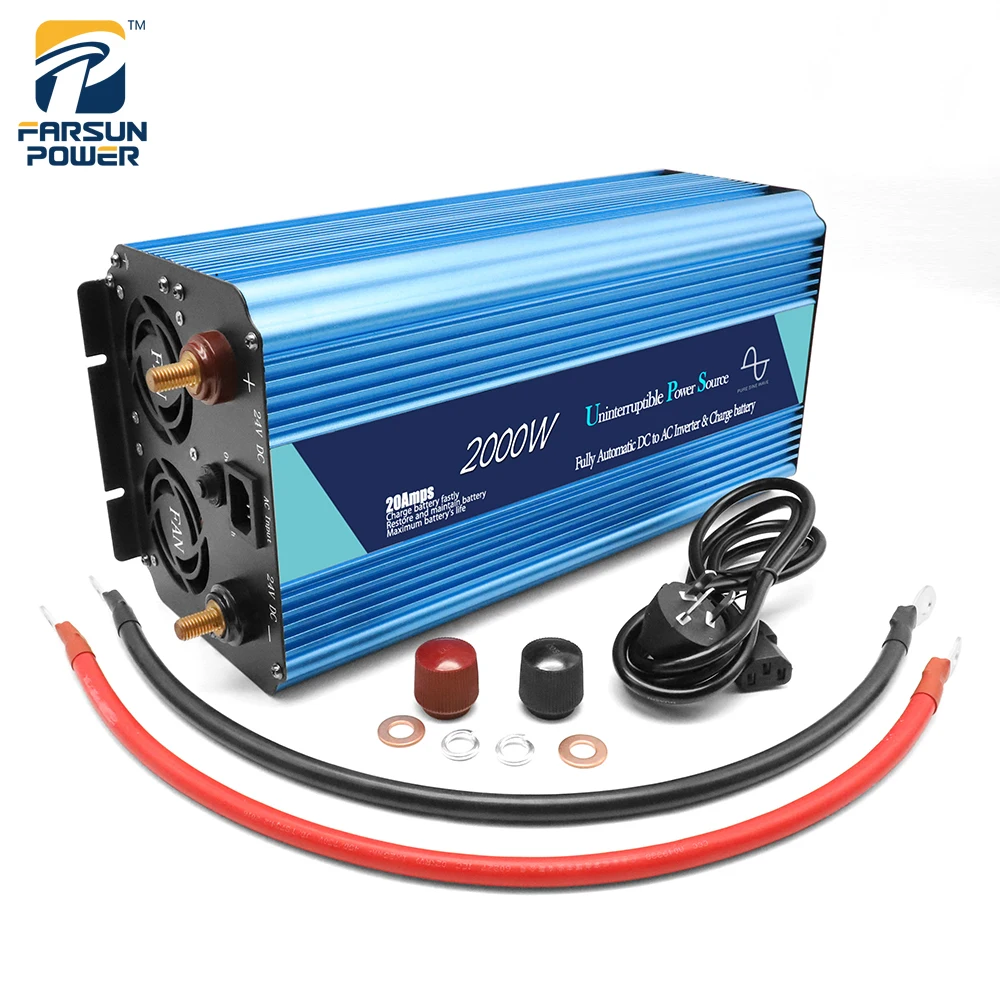 Car inverter 12 v 24 V to 220 V charge hybrid inverter power 2000 v farsun power pure sine wave inverter