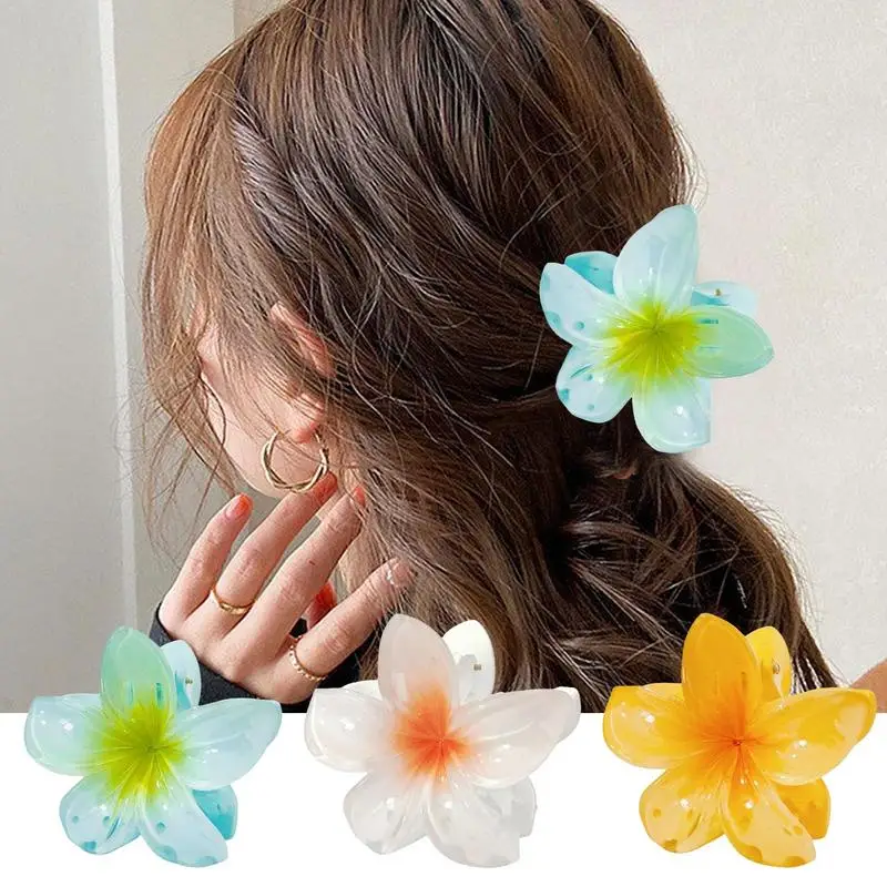 3D Flower Design Small Hawaiian Hair Claw Flower Hair Claw Multifunctional Elegant Decorative Hair Accessories for Curly Hair