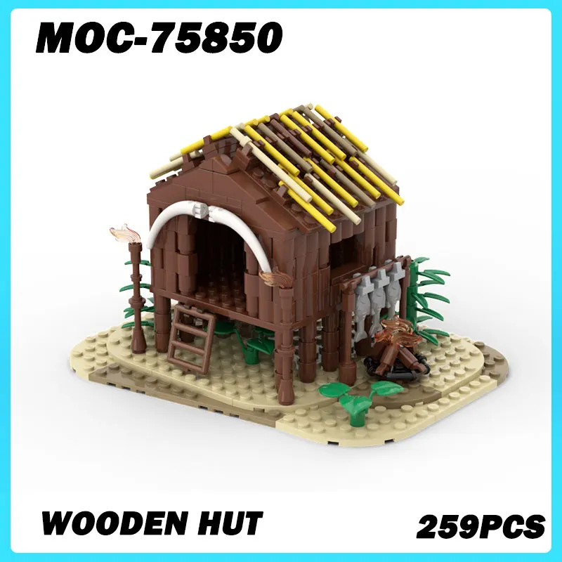 MOC-75850 Micro Architecture Series Wooden Hut Building Blocks DIY Model Small Brick Education Puzzle Toys Xmas Gift 259PCS