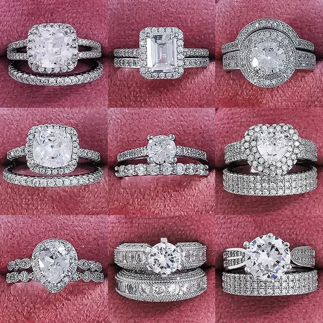Luxury Silver Color Wedding Rings Set for Bridal Women Engagement Couples Free Shipping Items Cheap Prices Clearance Sale R4428 AliExpress
