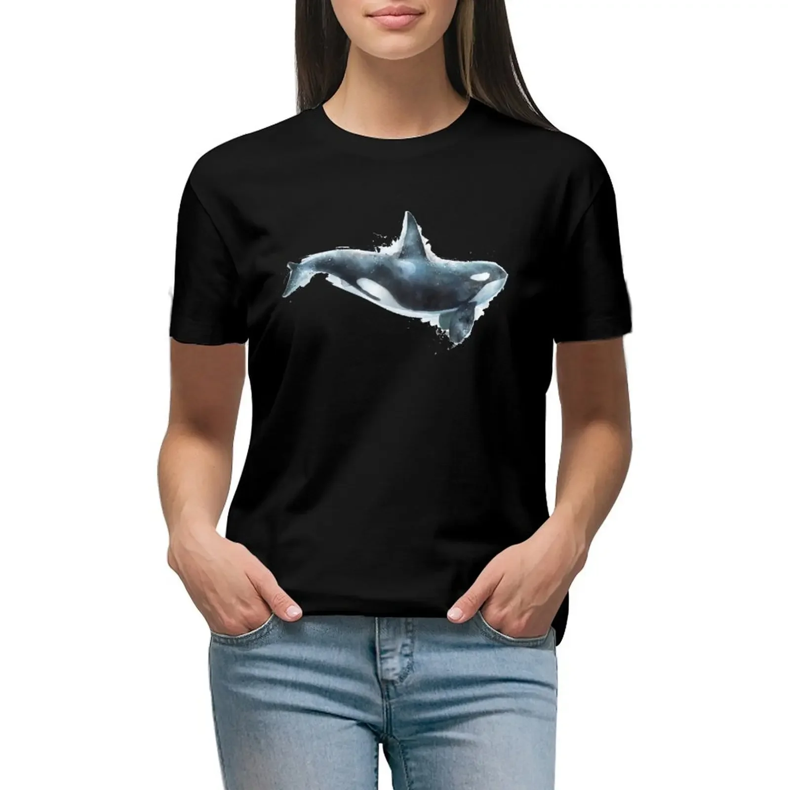 Orca T-Shirt funnys animal prinfor hippie clothes aesthetic clothes cotton t shirts Women