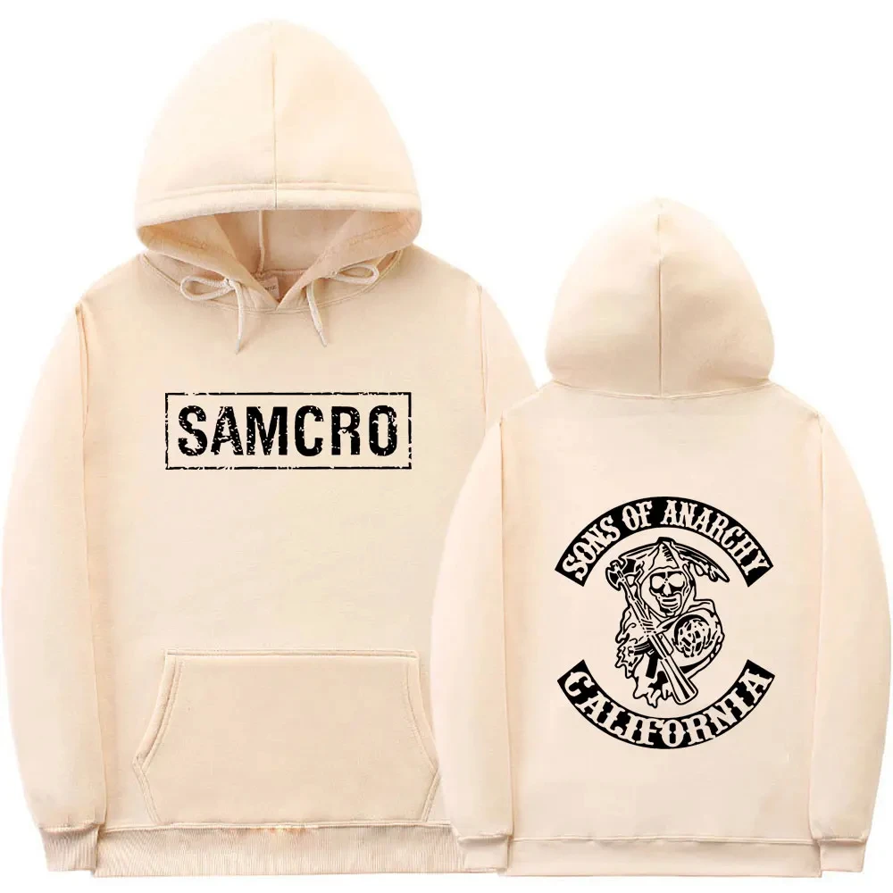 Sons of Anarchy SAMCRO Bluza z kapturem z dwustronnym nadrukiem Mężczyźni Womnen Fashion Brand Design Pullover Męskie bluzy z polaru i bawełny