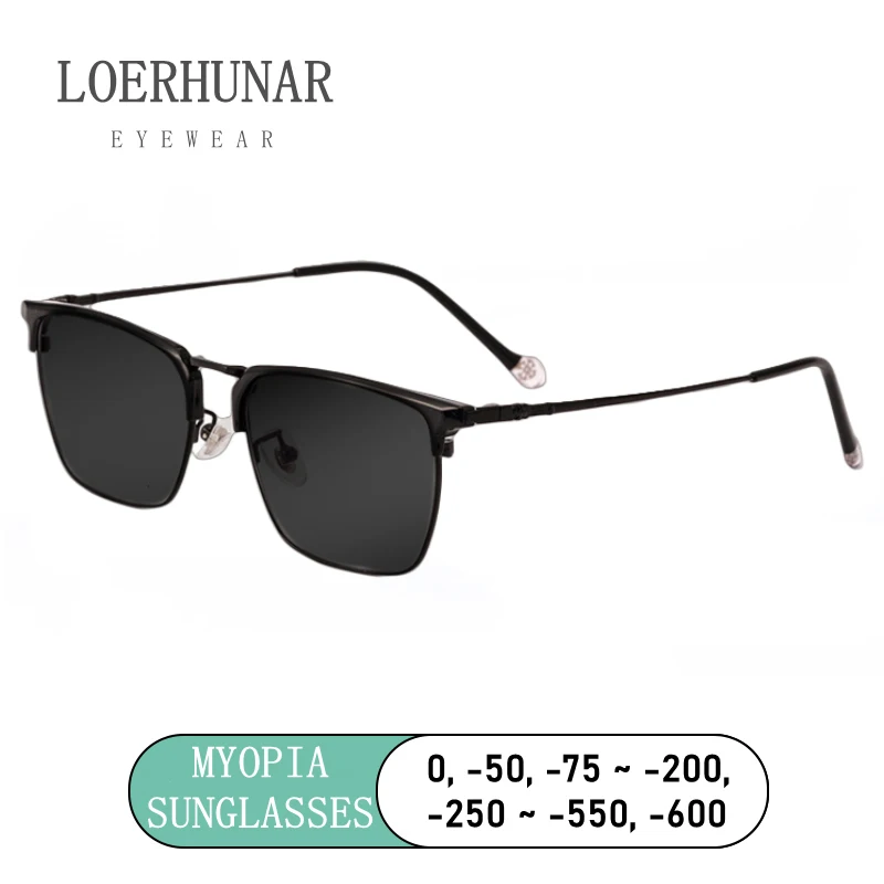 

LOERHUNAR Ultralight Pure Titanium Myopia Sunglasses Men‘s Retro Business Driving Fishing Outdoor UV Protection UV400 Sunglasses