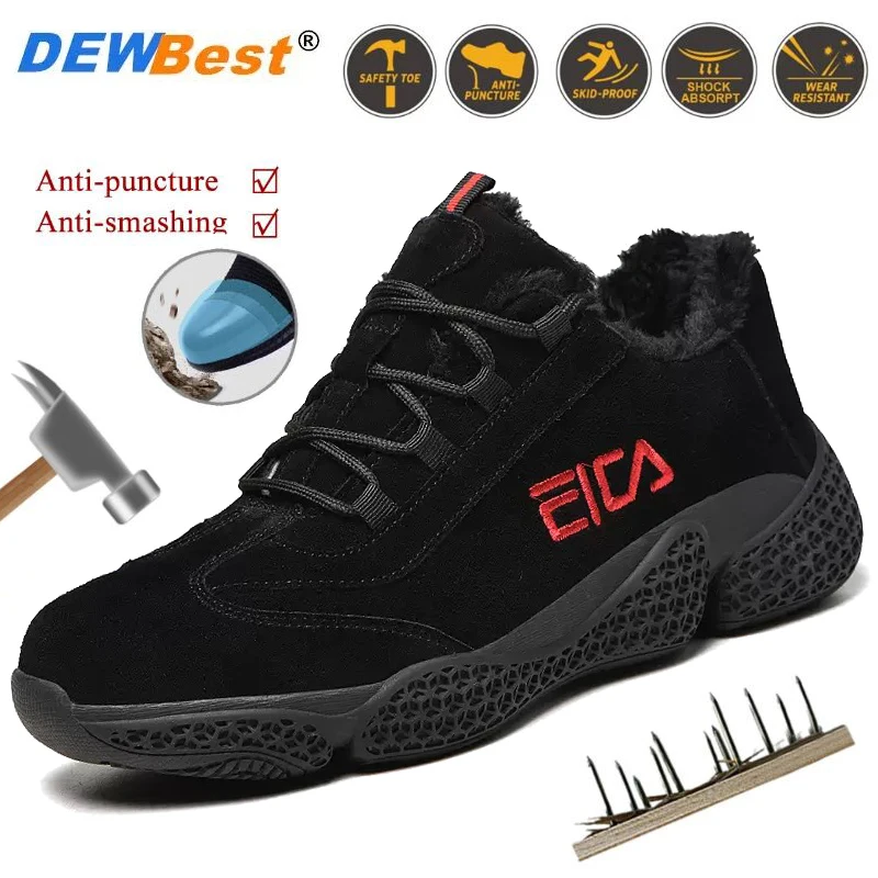 Winter Fleece-Lined, Insulated, Protective Shoes: Impact-Resistant, Puncture-Resistant, Steel-Toe Work Shoes for Welding