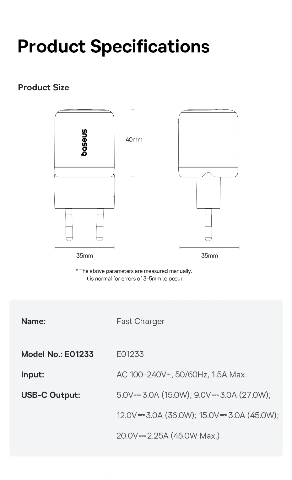 Baseus 45W GaN Ladegerät für iPhone 17 16 15 14 13 Pro Max USB-C Ladegerät mit Unterstützung für PD QC PPS Schnellladung für Laptops – Detail 9