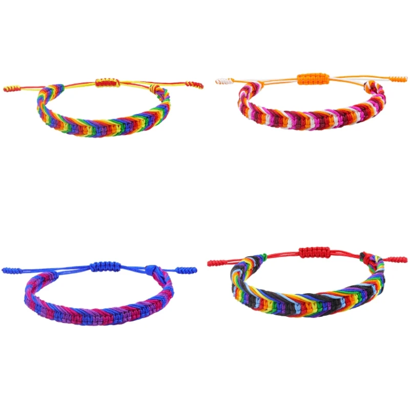 50 Pieces Pride LGBT Bracelet For Couple Gay Women Men Handmade Woven Braided String Friendship Lover Wristband