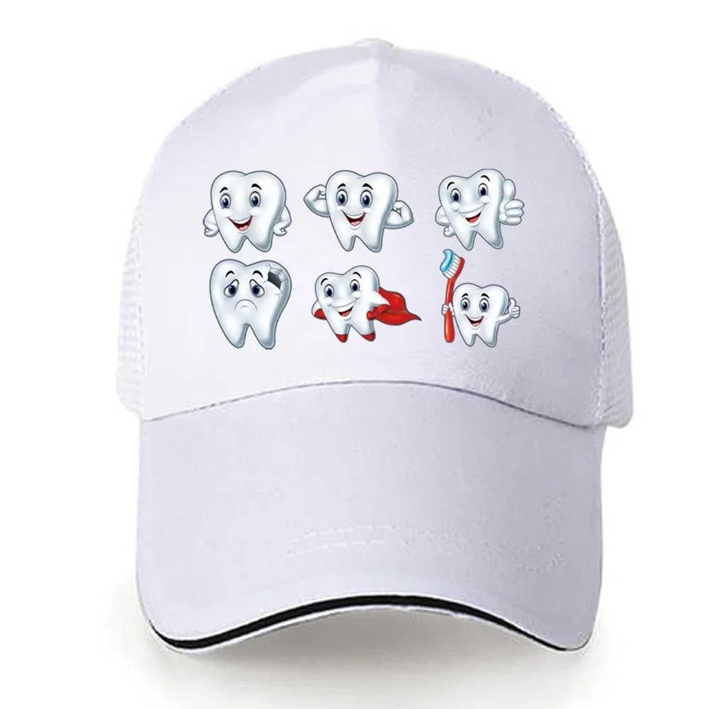 Summer Unisex Sun Hats Men Fishing Baseball Cap Women Teeth Print Breathable Mesh Snapback Caps Casual Sport Sunscreen Visor Hat 6