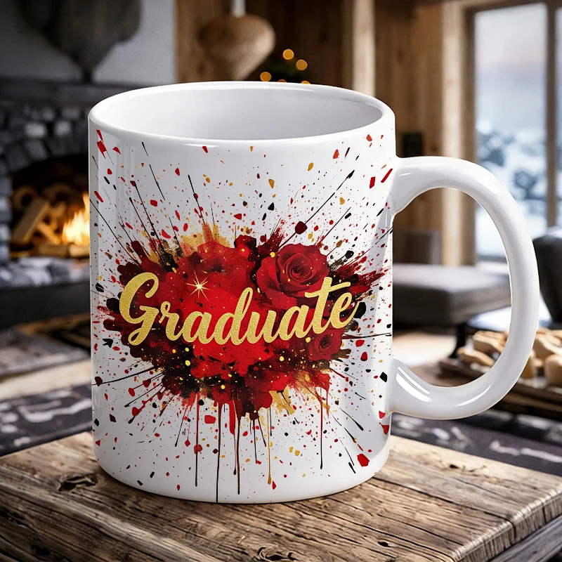 

Rose Ink Splash Art Ceramic Mug, Coffee Mug, Milk Mug, Office Tea Cup, Drinking Cup, Gift for Friends, Fade-Resistant