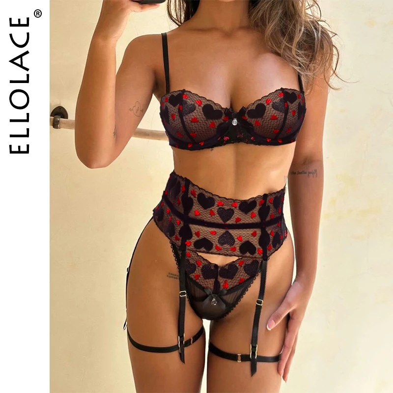 

Ellolace Heart Valentine Lingerie Transparent Mesh Embroidery Onlyfans Kit Sissy Tulle Underwear Fantasy Ensemble Garter Sets