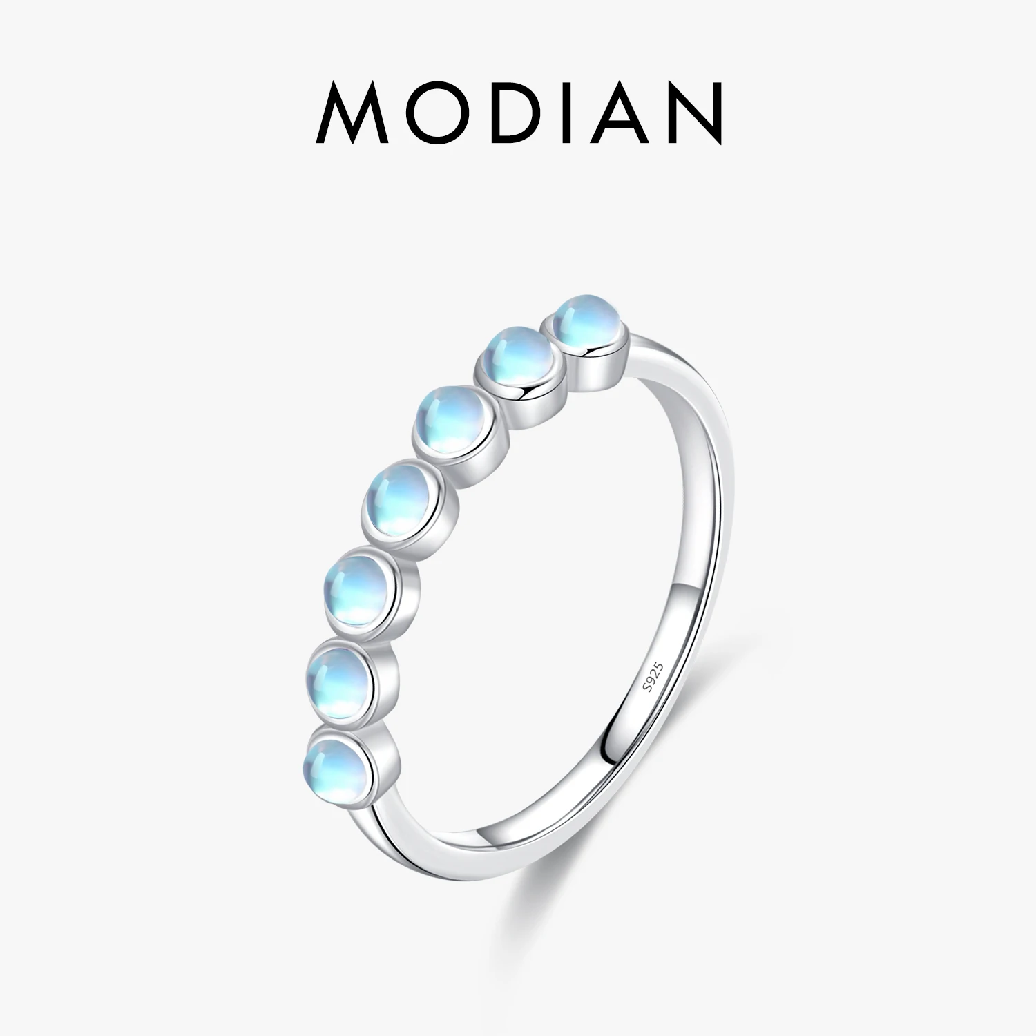 MODIAN 925 Sterling Silver Exquisite Round Moonstone Ring Stackable Crystal Ring For Women Birthday Gift Fine Jewelry