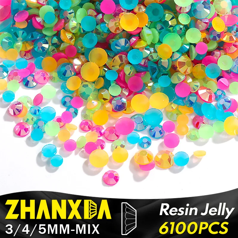 

6100pcs Flatback Jelly AB Resin Rhinestones Charms Diamantes Gems Stones for Nail Art ss12/ss16/ss20 Candy Colors Mixed