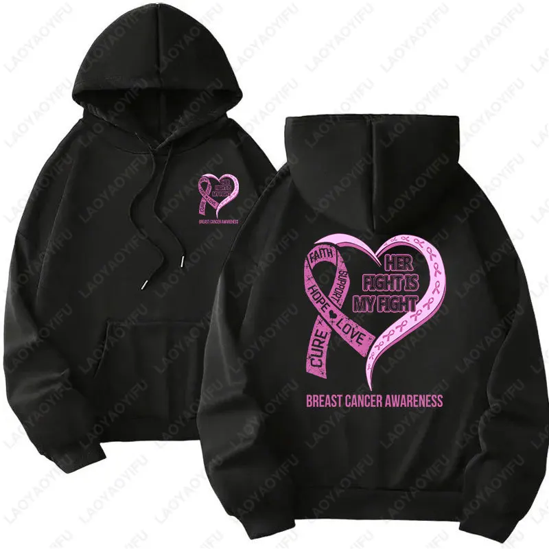 Lady Breast Cancer Print Hoodies for Women Autumn Comfort Sweatshirt Female Pullovers October Pink Festival Hooded Ropa Mujer