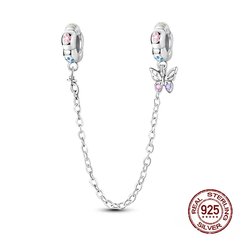 Ciondoli viola adorabili in argento sterling 925 con gatto, cane, farfalla, fiore, catena di sicurezza, pendenti pendenti adatti per bracciale