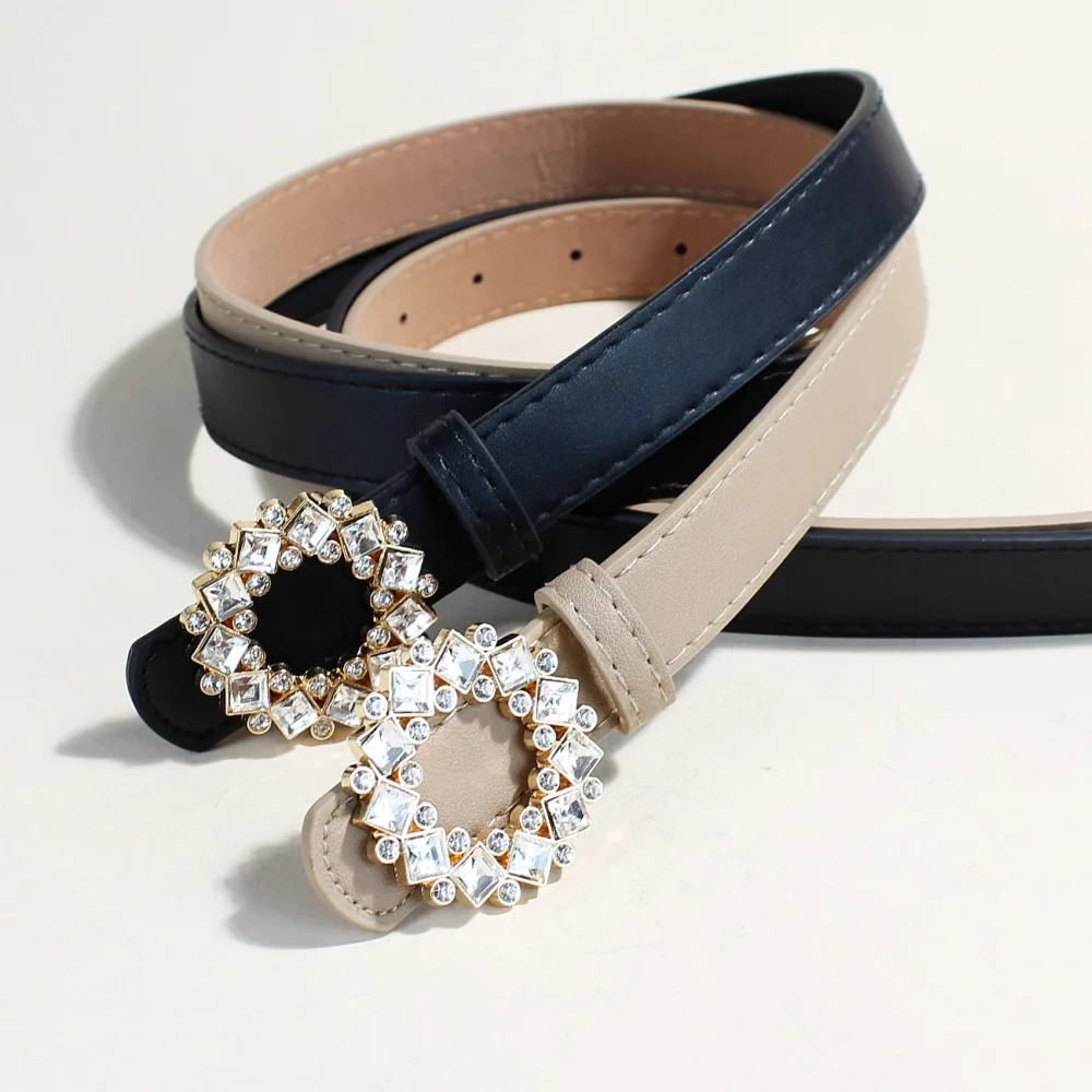 Hohle Legierung mit Diamanten Gürtel Vintage Strass Schnalle Wildleder Gürtel für Frauen Casual Vielseitiger PU Taille Gürtel – Detail 3