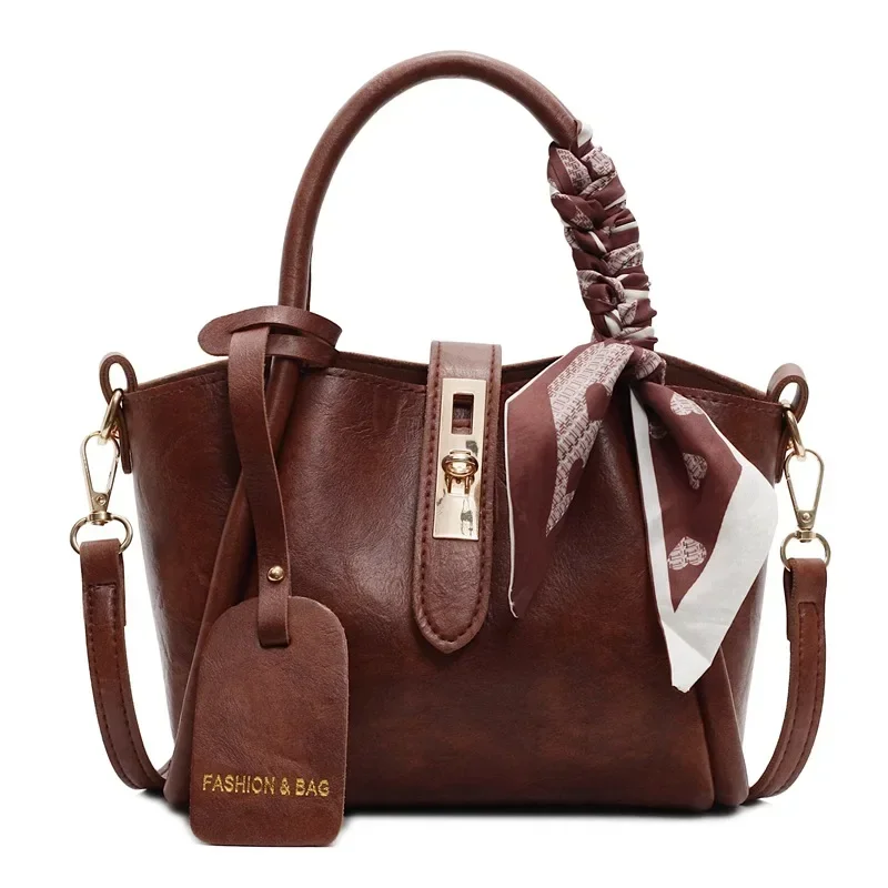 

2025 Women's Vegan Leather Handbag Niche Retro Shoulder Bag with Adjustable Strap with Detachable Scarf Elegant