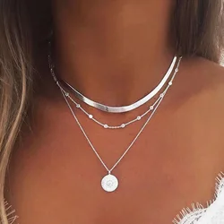 Hot 925 Sterling SilverRound Pendant Three-Layer Necklace Simple Snake Chain Charm Beads Chain Party Gift For Women Fine Jewelry