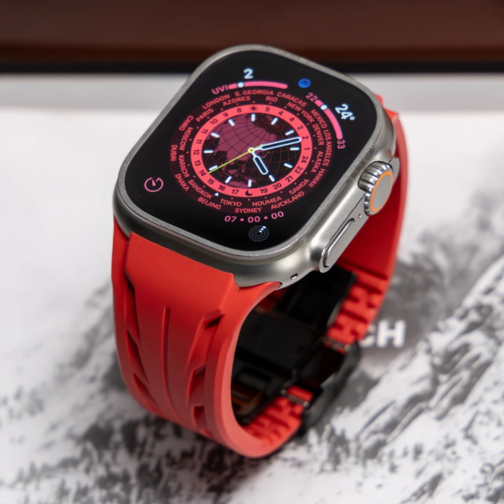 

Luxury Silicone Strap for Apple Watch 10 46mm Ultra 2/1 49mm 9 8 7 45mm 44mm Cut To Size Band for iWatch 6 5 4 3 se Men Bracelet