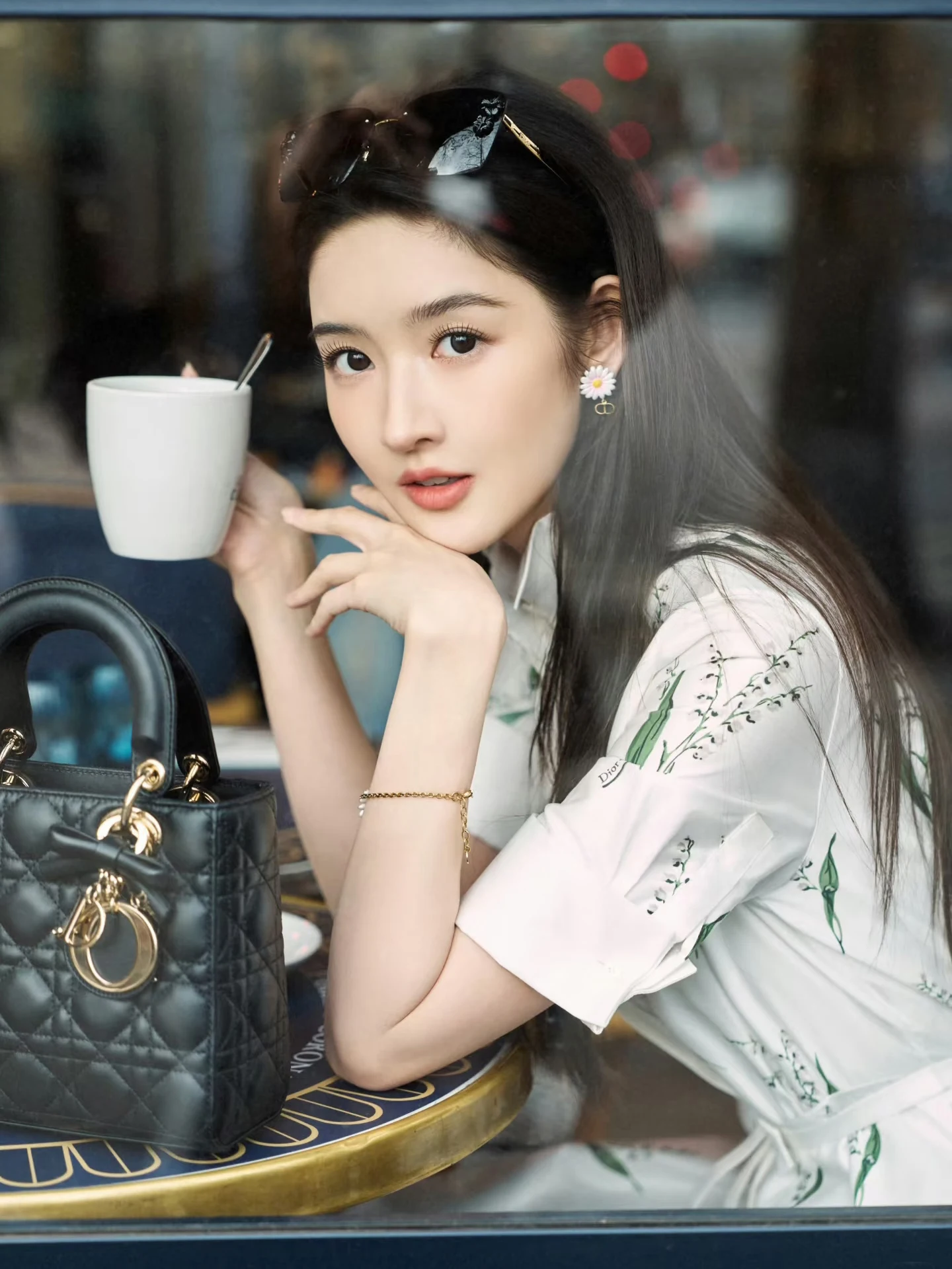 Floral Cotton Midi Dress Stand Collar Two-Way Wear Work Commute Vacation Slimming A-Line Skirt Five-Quarter Sleeve