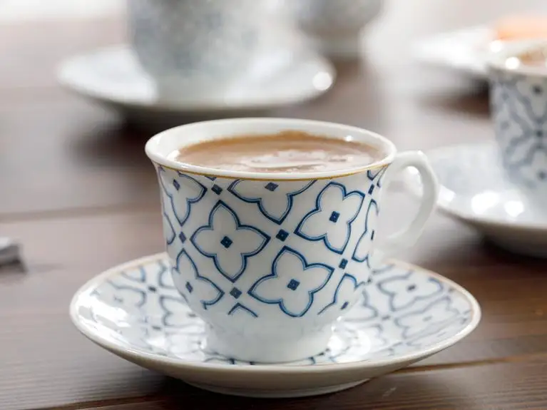 LaModaHome Espresso Coffee Cups with Saucers Belize Porcelain 12 Pieces Coffee Cup 90ml Blue - Broken White Turkish Arabic cup