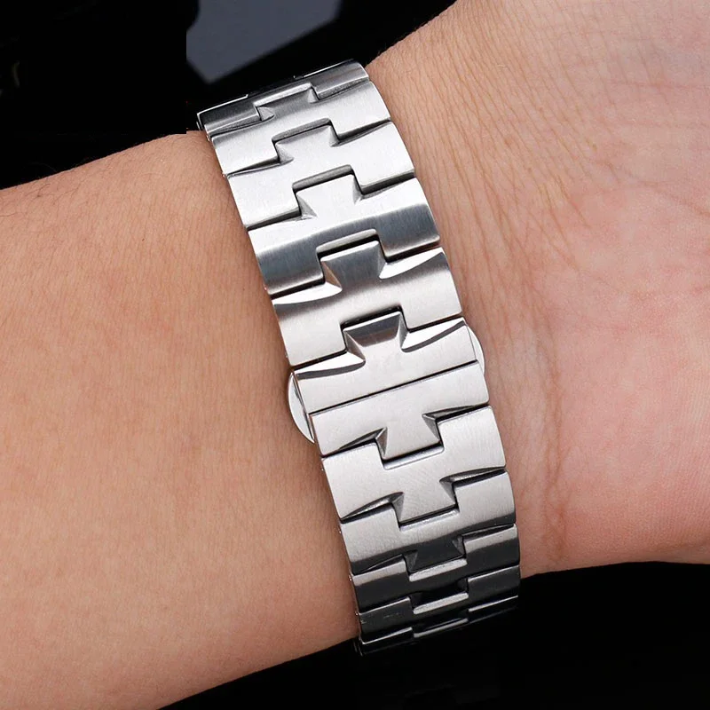 24mm*8mm Convex mouth Stainless steel Watch Band for Vacheron Constantin OVERSEAS Strap Men Silver Solid Metal  Bracelet