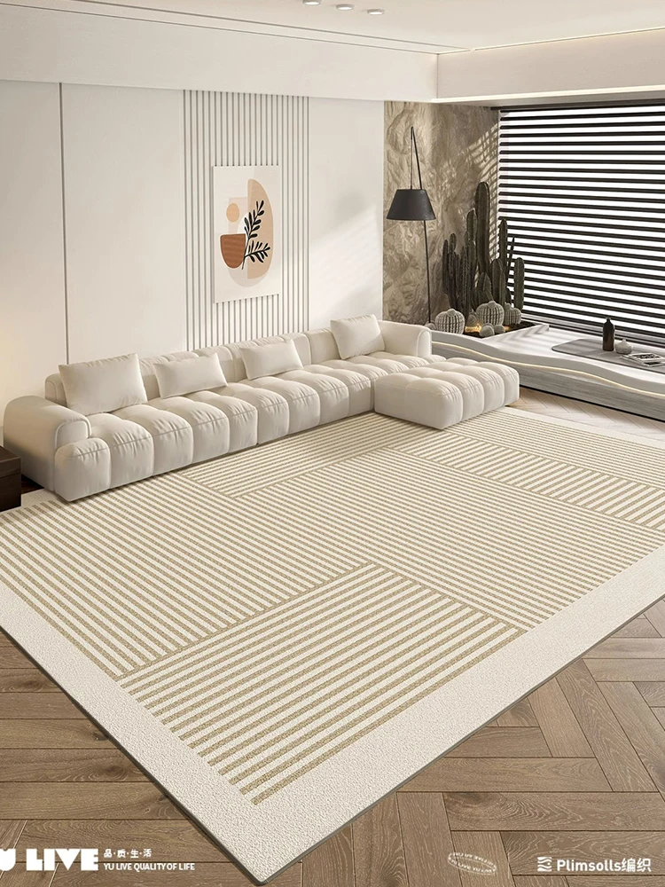 

Living Room Carpet Cream Style Simple Geometry Home Floor Soft Plush Carpet Winter Warm Thick Home Area Rug Decor Bedroom Carpet