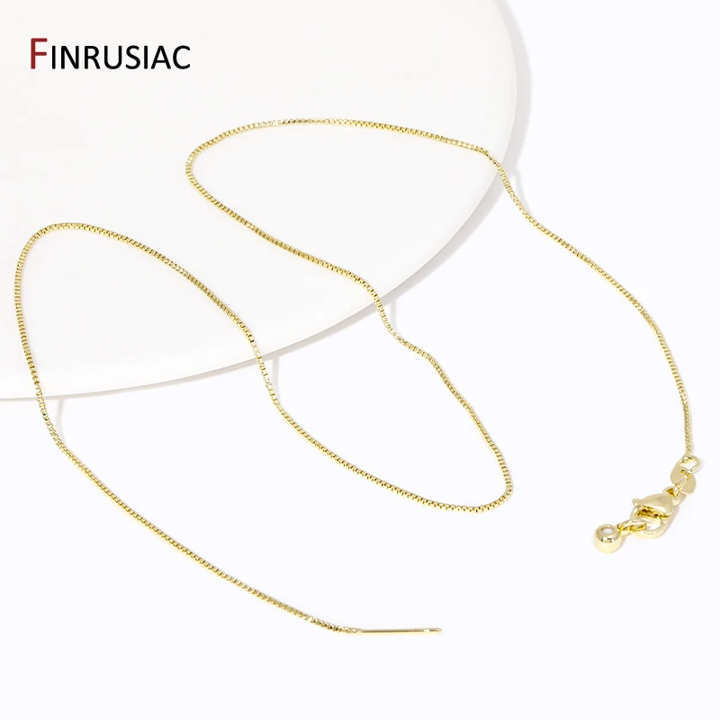 18K Gold Plated Brass 45 cm Box Chain For DIY Necklace Making,0.8 mm Thin Link Chain with Lobster Clasps Chain Handmade Findings