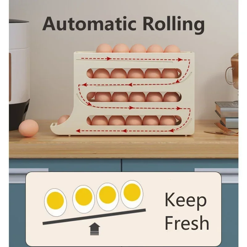 Refrigerator Egg Storage Box Kitchen Box Large Capacity Dedicated Egg Carton Rolling Egg Storage Shelf Kitchen Tool Accessories