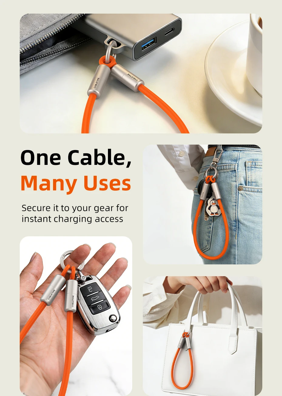 CABLETIME USB-C-Kabel PD60W Schnellladung Schlüsselband Typ-C-Kabel 480Mbps USB 2.0 Schnelle Übertragungsgeschwindigkeit Schlüsselanhänger 25g für Smartphones – Detail 7