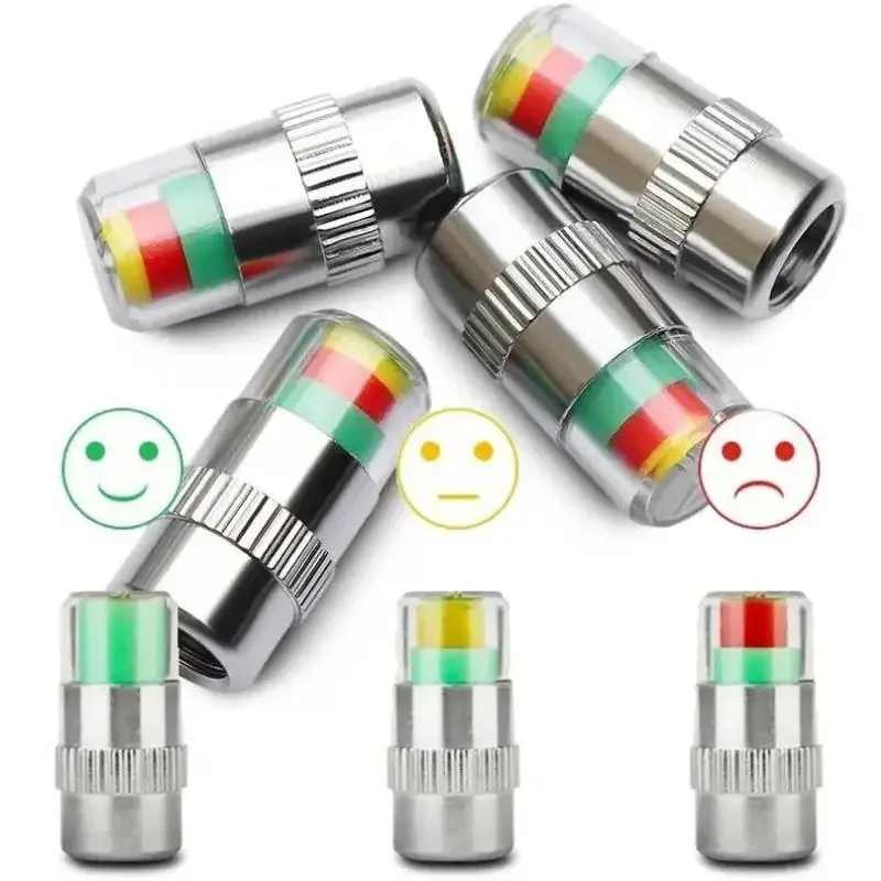 4pcs Car Tire Pressure Indicator Tire Pressure Gauge Indicator Alert Monitoring Valve Cap Sensor External Valve Detection Monito