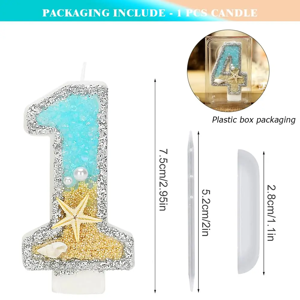 2.9inch Birthday Candle for Cake, Beach Starfish Sequins Number Cake Candles, Happy Birthday Candle, Cake Topper Decoration