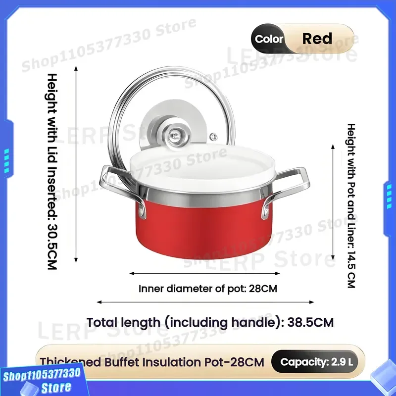 Red Ceramic Insert Self Service Food Warmer Non Electric Soup Pot Desktop Server for Hotel Catering Insulation Container Self
