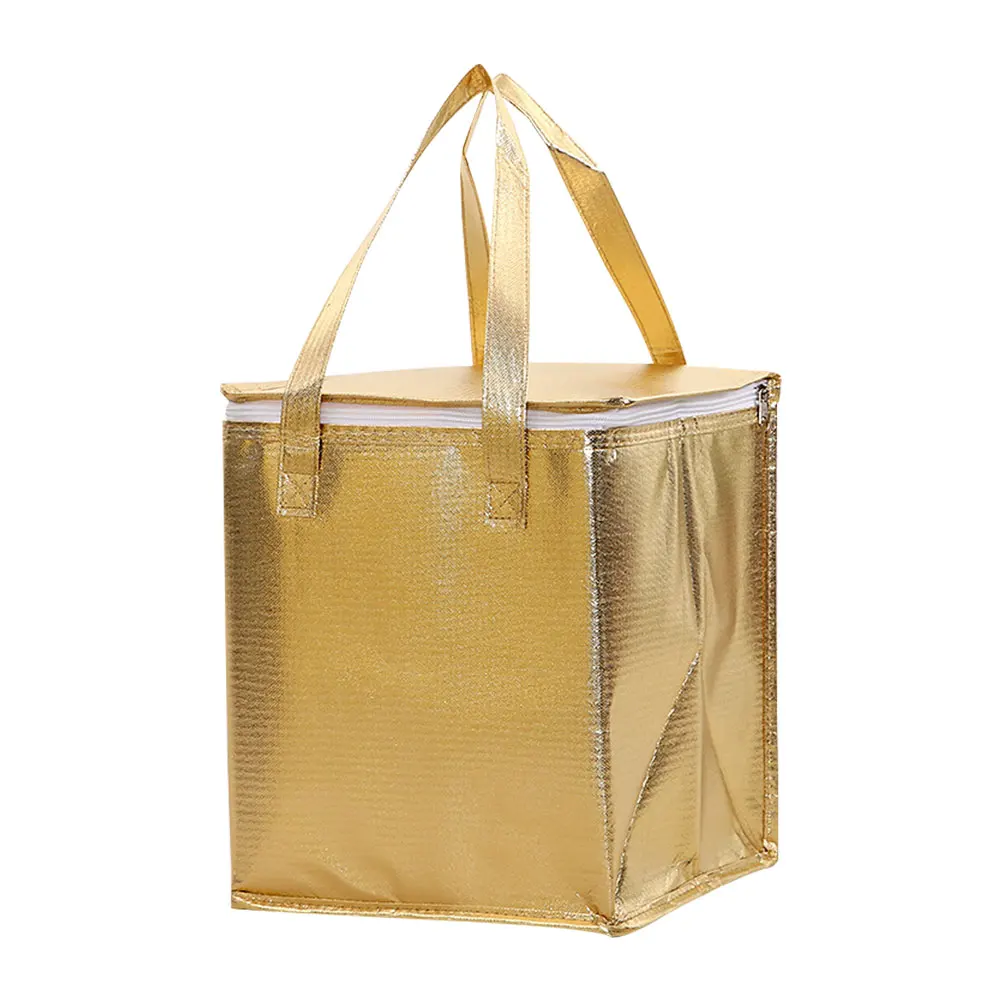 

Golden Double-Zipper Aluminum Foil Bag 35x37x36cm Insulated Food Delivery Cake Pizza Heat Preservation Storage Takeout Kitchen