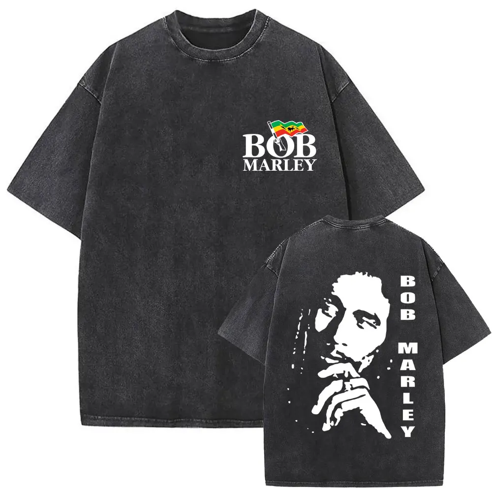 

Washed Vintage Reggae Music Originator Bob Marley Face Graphic T-shirt Men Women Fashion High Quality Cotton T Shirts Streetwear