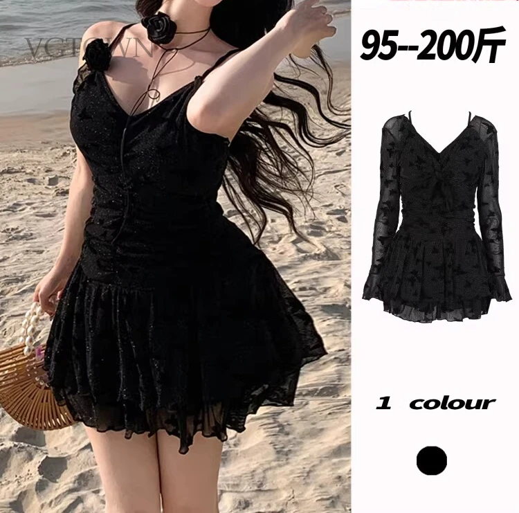 2026 New 2PCS Plus Size 6XL Sexy One-Piece Swimsuit Women's Thermal Bath Cover-Up Ins Sle Swimwear Printed No Sve Beachwear
