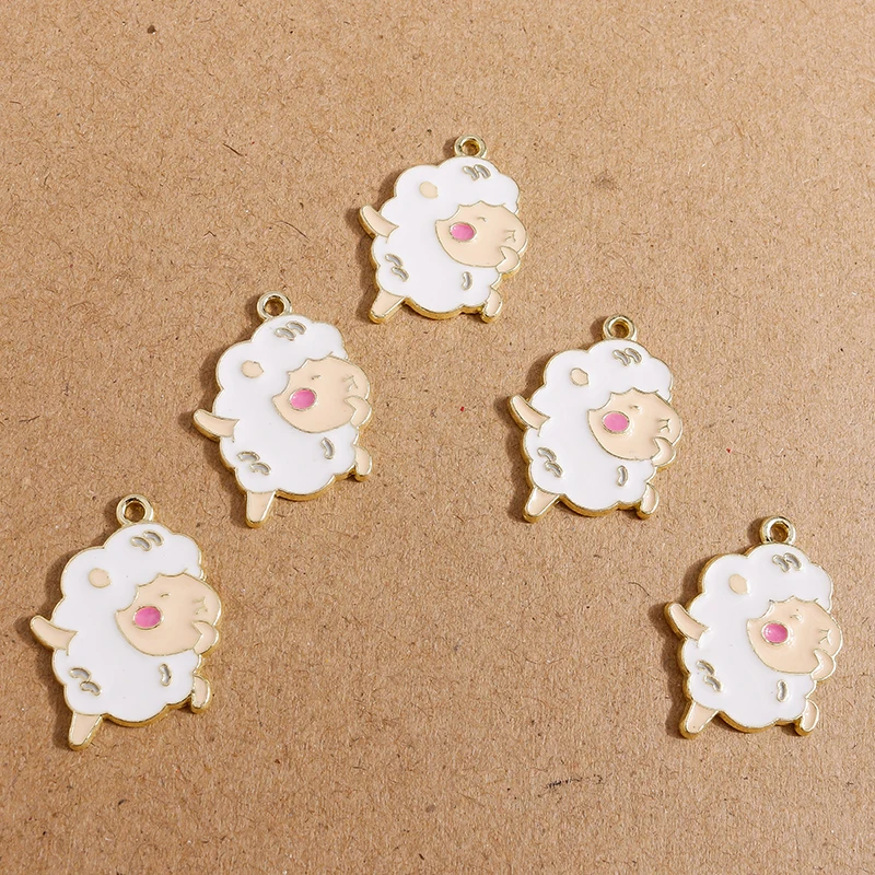 10pcs Cute Enamel Sheep Charms Cartoon  Animal Pendants Charm for Jewelry Making DIY Earrings Necklaces Accessories Supplies