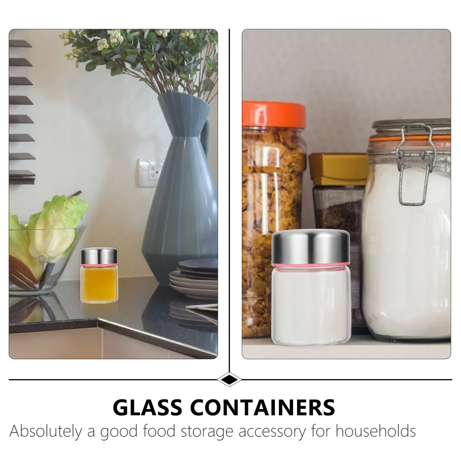 

2Pcs Glass Storage Jars Sealed Lids Thick Surface Food Fresh Holder Honey Jam Pickles Containers Household Organizer