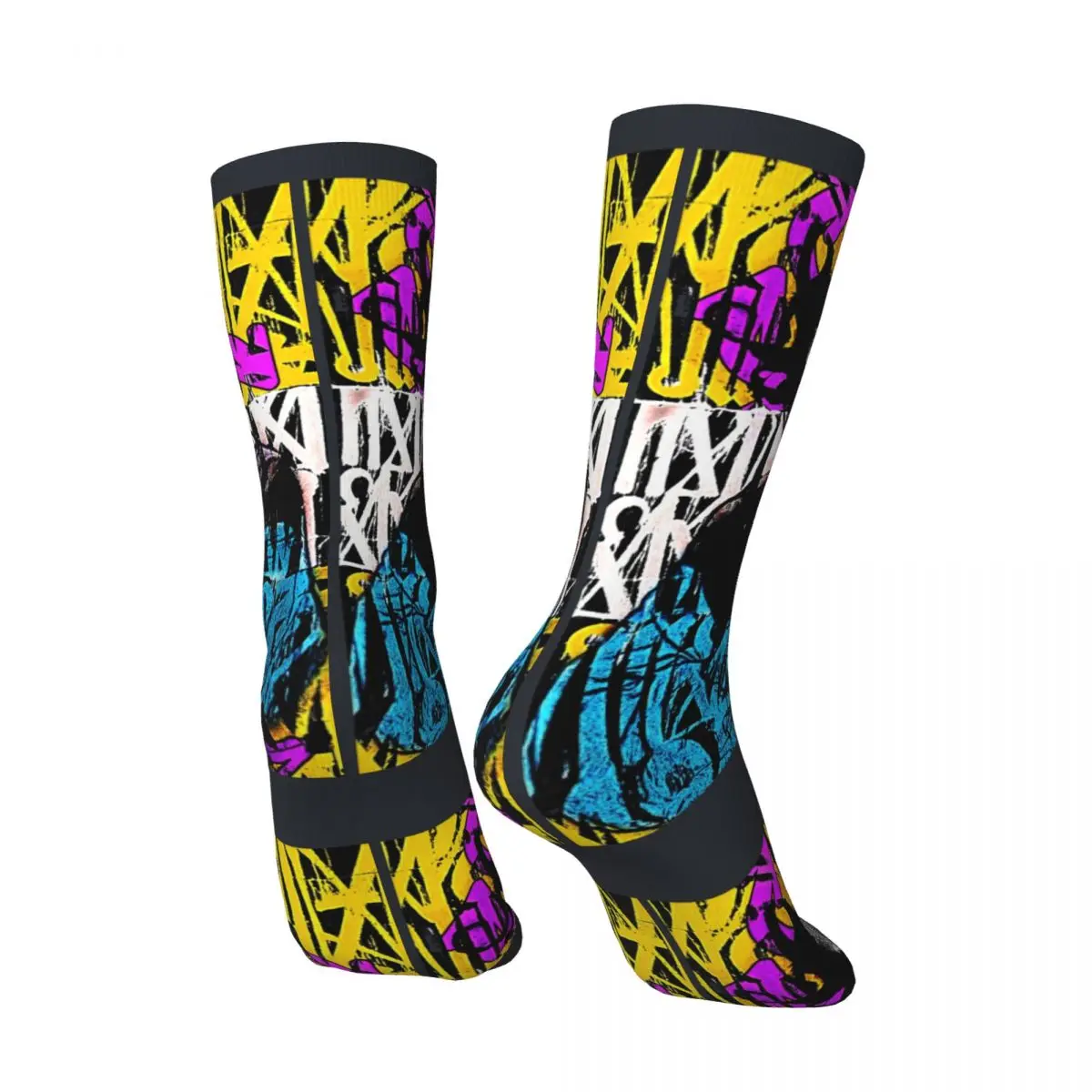 Dirty Graffiti Yellow And Blue Men's Socks hip hop urban modern Hip Hop Seamless Crew Sock Gift Printed official-website fugees