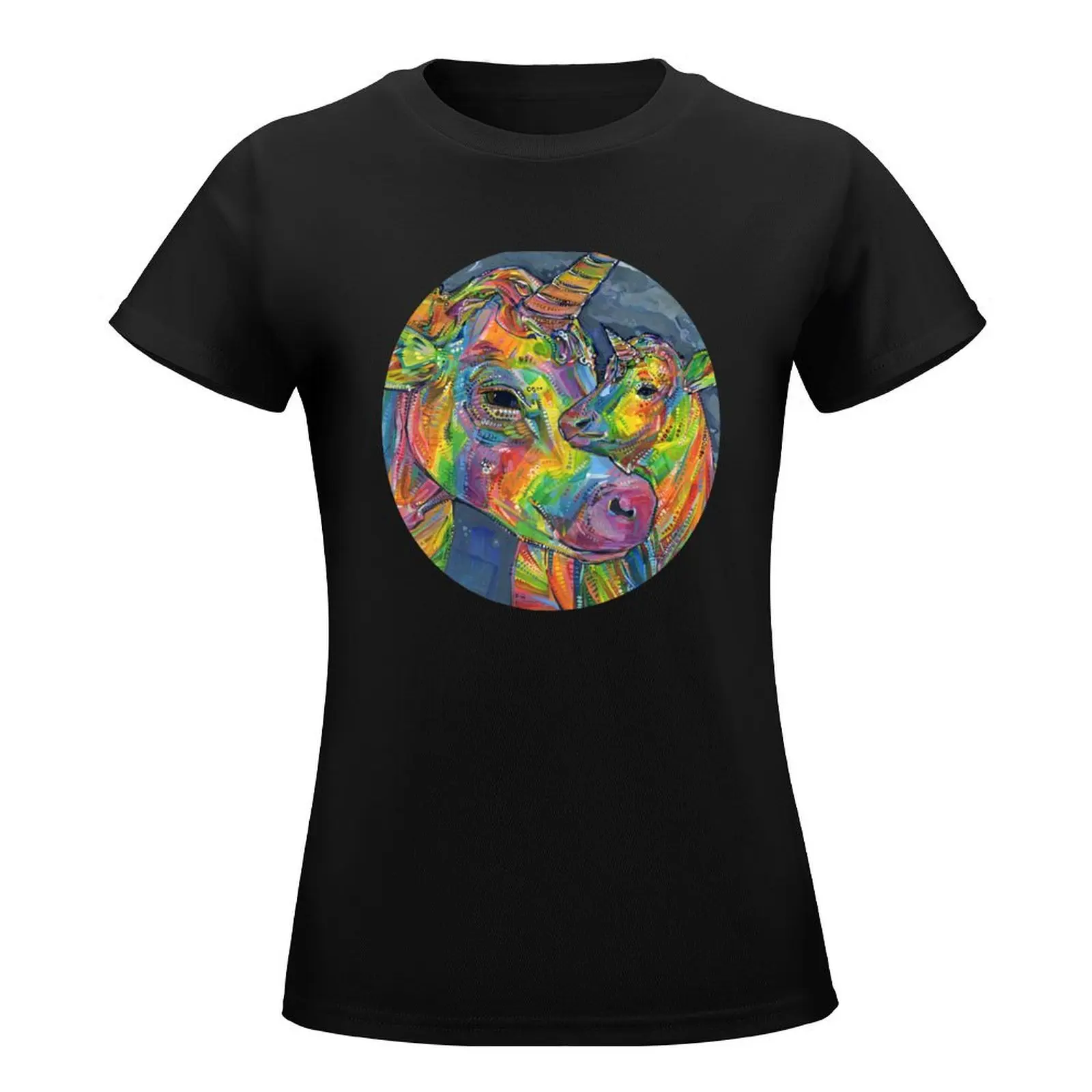 Rainbow Unicow Mom and Baby Painting - 2020 T-Shirt Short sleeve tee Blouse shirts graphic tees oversized Women clothing
