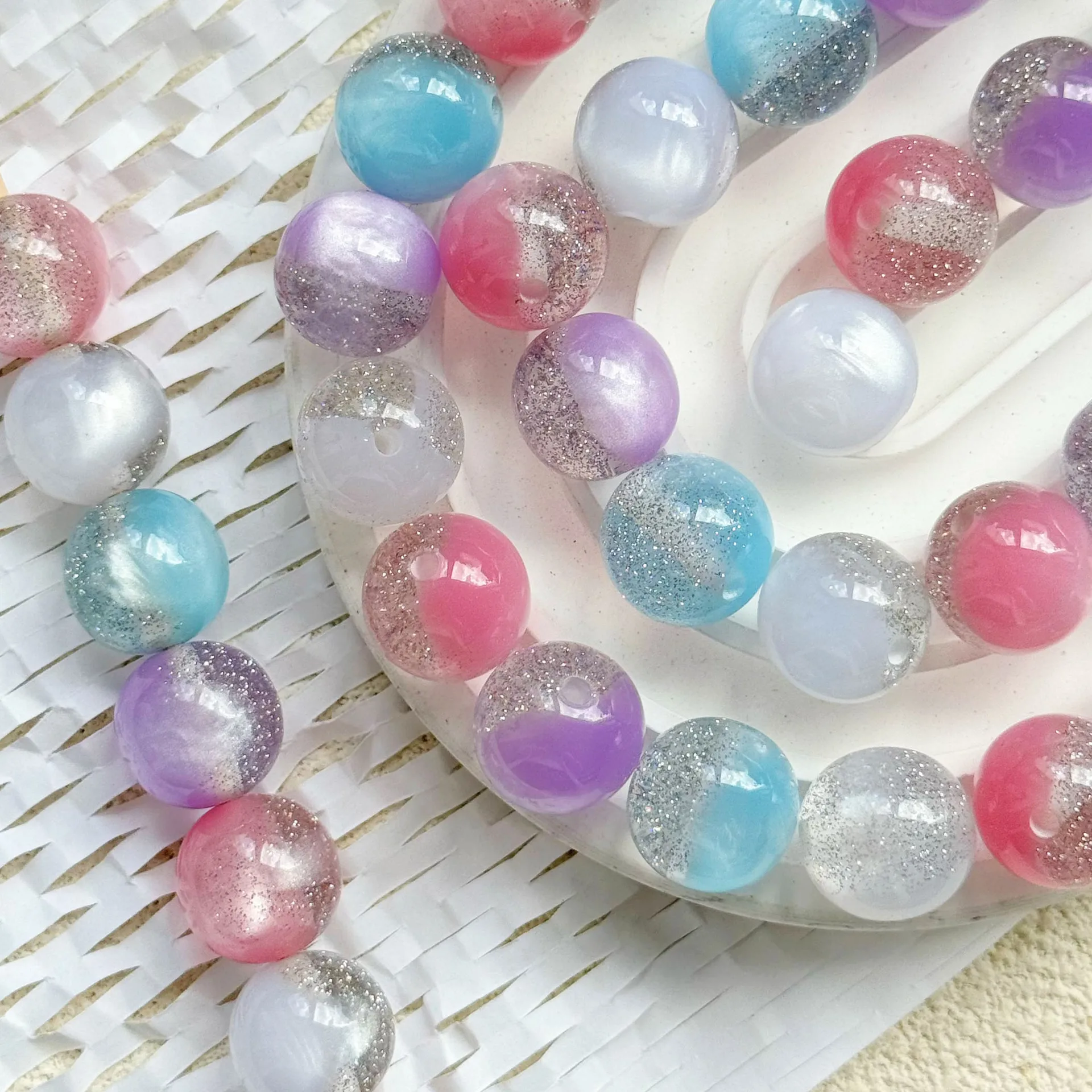 

20Pcs 16mm Two-color Fine Flash Resin Through-hole Loose Beads Handmade DIY Mobile Phone Chain Jewelry Clothing Accessories