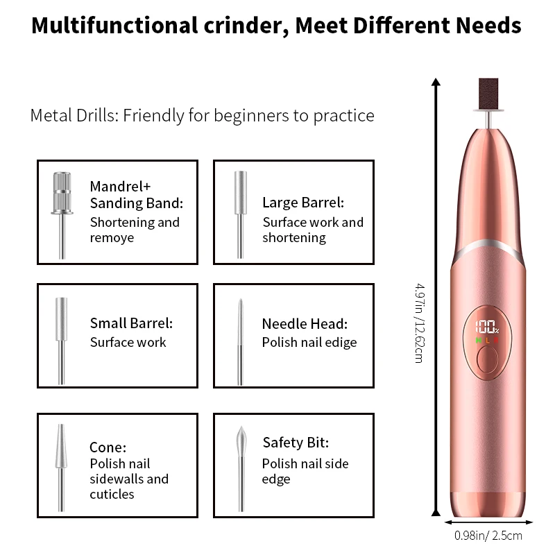 Tragbares elektrisches Nagelfeilen-Pflegeset mit 12 Aufsatzbohrern, professionelles Efile-Nagelset, Pediküre-Maniküre-Werkzeug