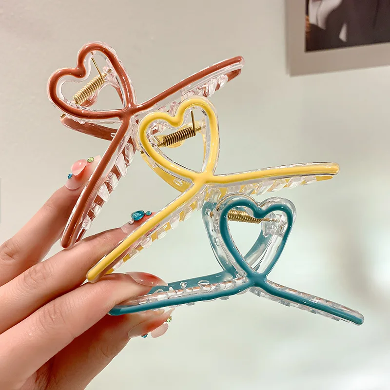 New Colourful Love Heart Glaze Hair Clip Large Cross Hair Claw Barrette Women Simple Versatile Shark Clip Girls Hair Accessories