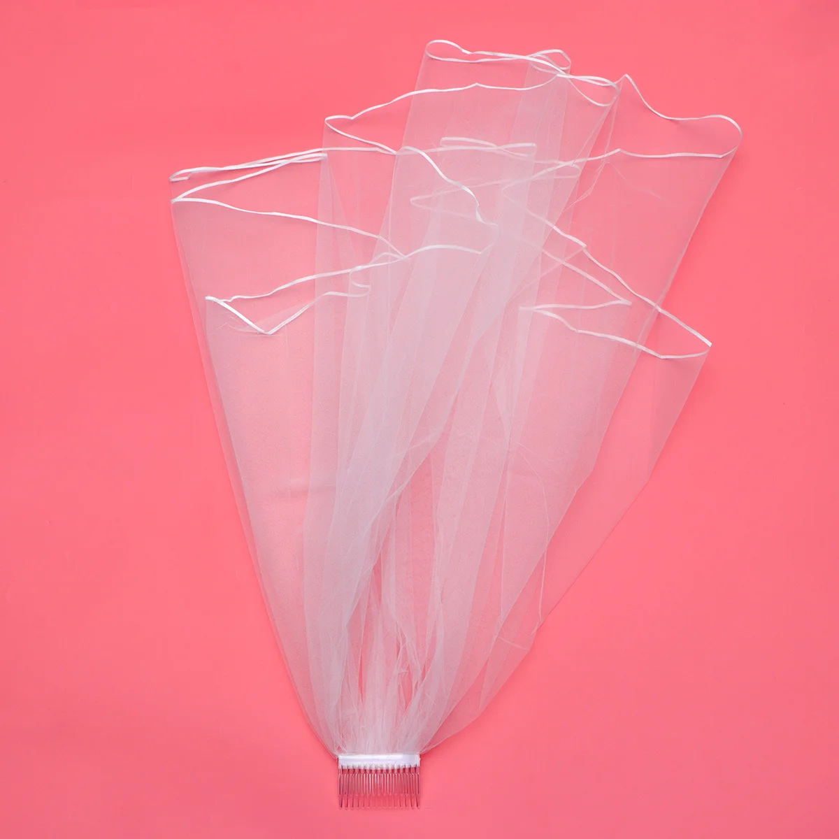 

Bridal Veil Mesh Mantilla Double Layers Ribbon Yarn Veil Comb Beige Classic Wedding Bachelorette Hair Accessories