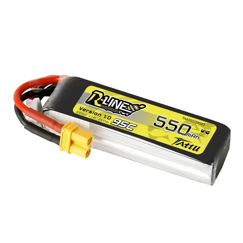 Tattu R-LINE 1.0 550mAh 95C แบตเตอรี่2S 7.4V Lipo สำหรับเฮลิคอปเตอร์ควบคุมรีโมต Quadcopter สำหรับแข่ง FPV อุปกรณ์สำหรับโดรนแบตเตอรี่7.4V พร้อมปลั๊ก XT30