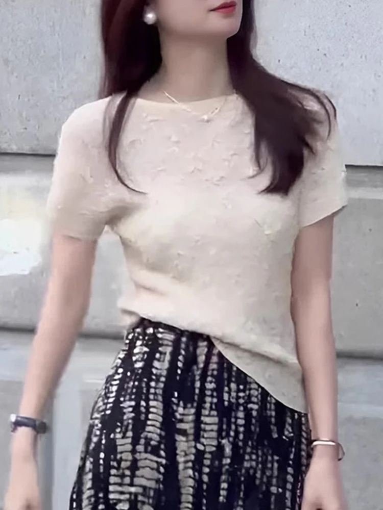 슬림핏 텍스처 티셔츠 캐주얼 심플 패션 컬러 베이스 레이어 티셔츠 또는 스웨트셔츠 신상 젊은 감각의 한국 버전