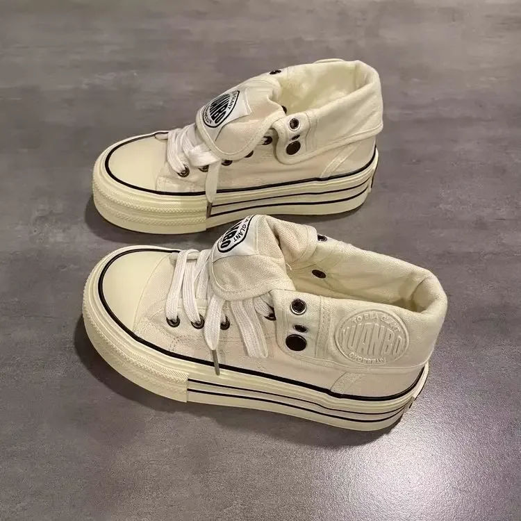 New Women High Top Canvas Board Shoes Outer Flanged Sneakers Dual Purpose Short… - Image 2