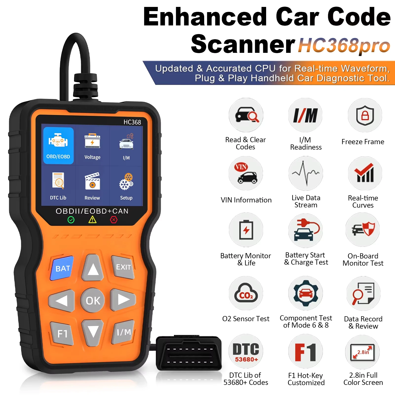 Car OBD2 Scanner Diagnostic Tool Code Reader Car Voltage Tester Engine Fault Code Scanner Charging Tester Diagnostic Tool HC368