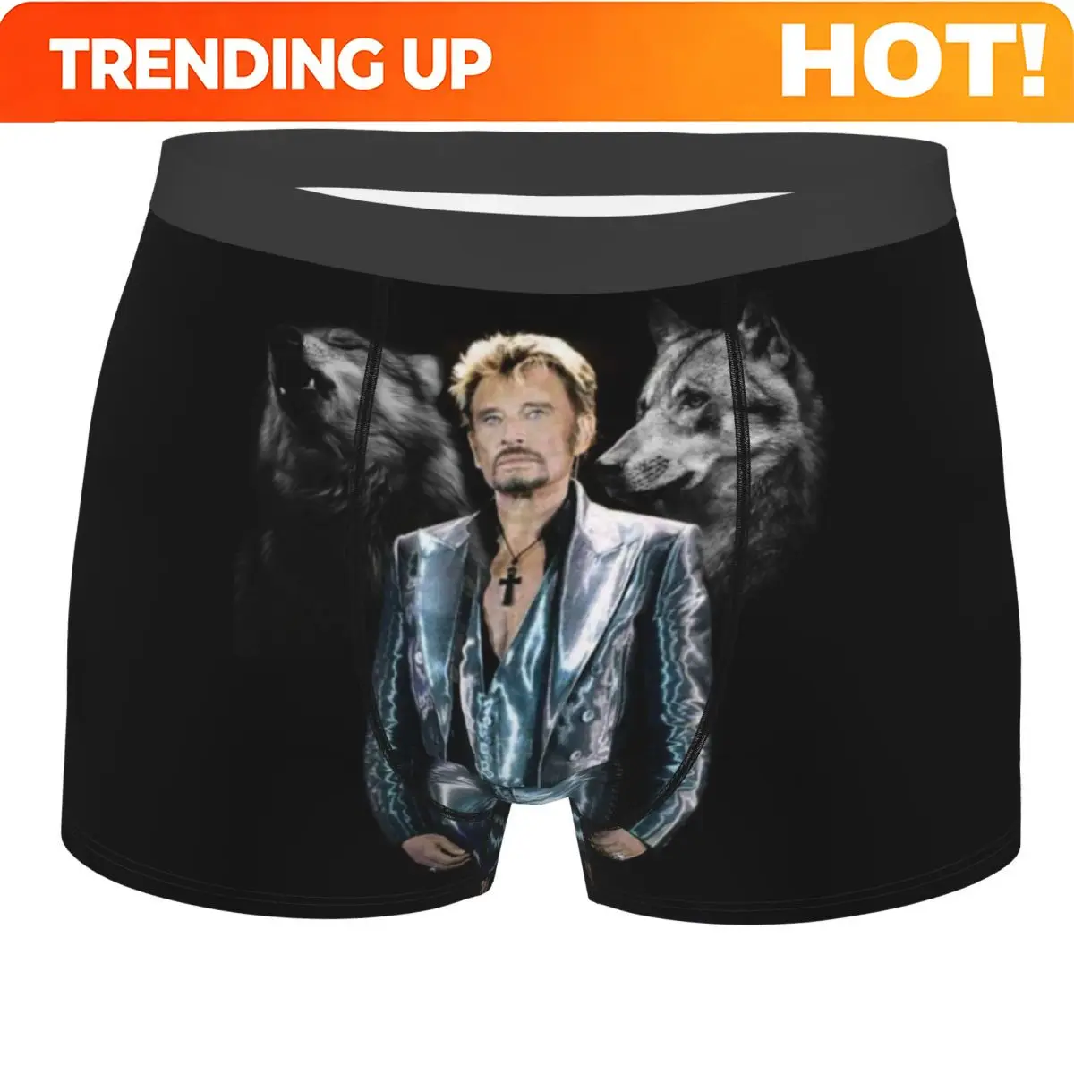 Custom Johnny Hallyday With Wolf Underwear Men Stretch French Rock Singer Boxer Briefs Shorts Panties Soft Underpants
