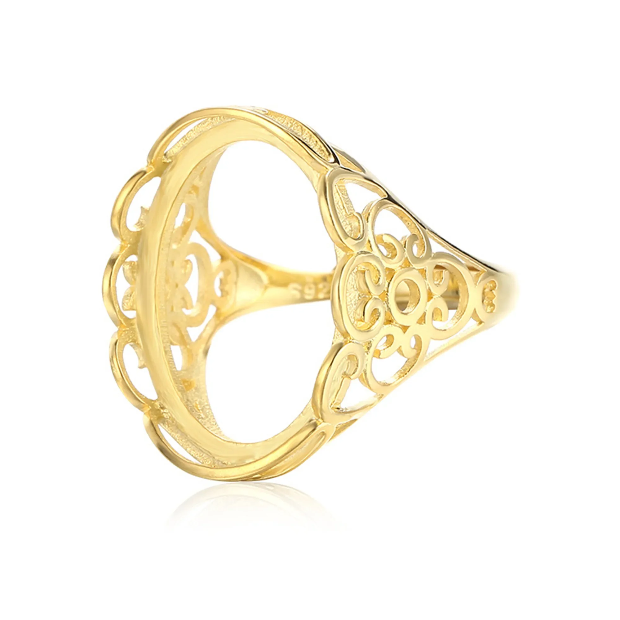 

Ring Setting for 16x21mm Oval Cabochons Gold Plated 925 Silver Ring Base Adjustable Ring Component