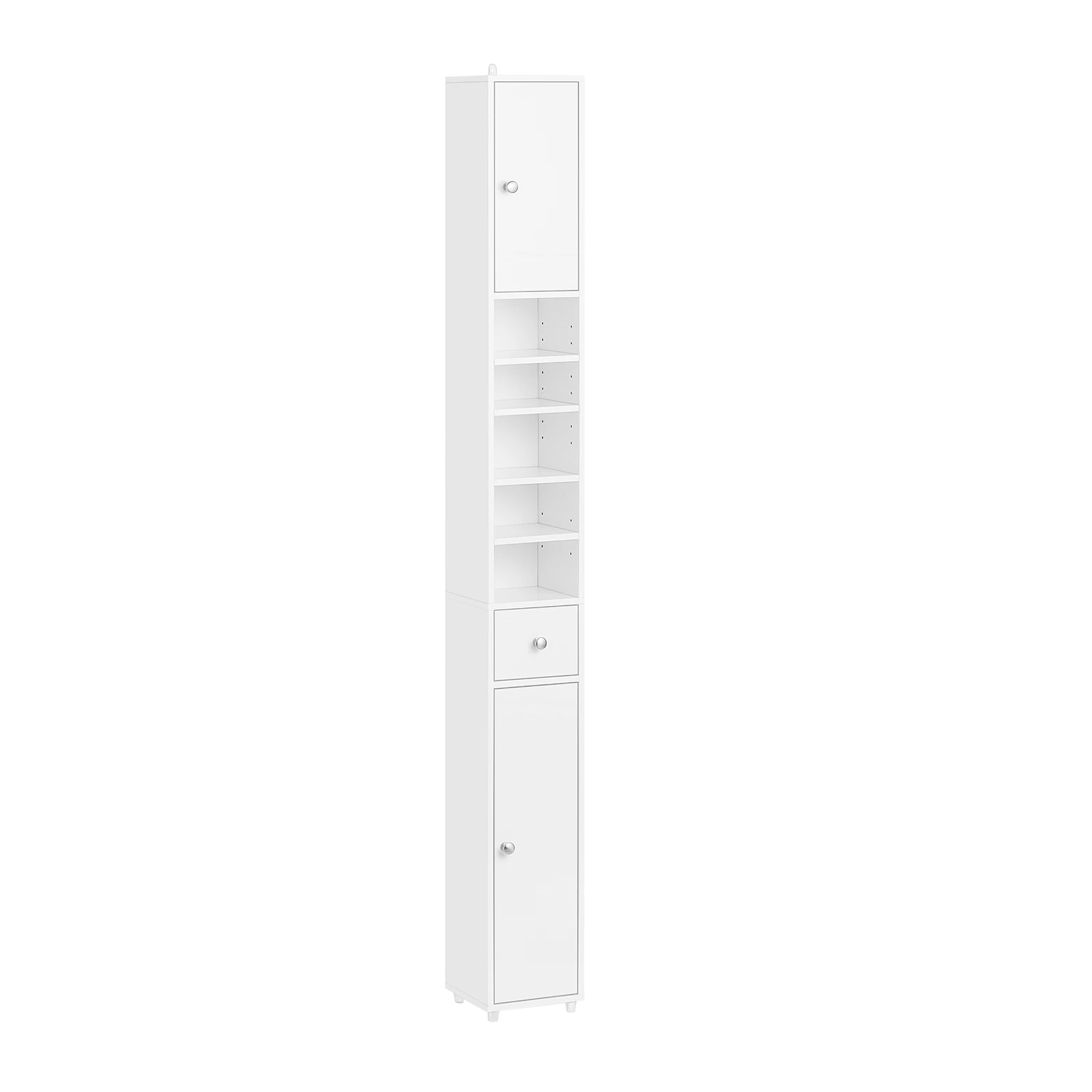 Image of SoBuy BZR167-GW armadio alto da bagno con 5 scomparti armadio da bagno mensola da bagno con 1 cassetto e ante mobili da bagno Bianco lucido cod004